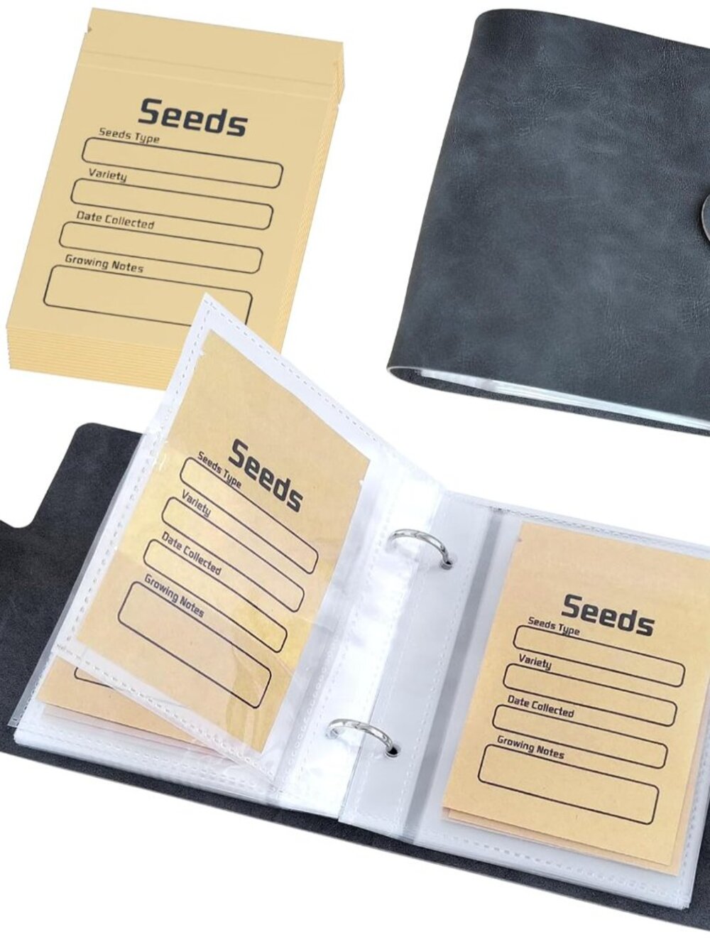 Seed Organizer Storage Binder with 50 PCS Resealable Seed Envelopes, Gray